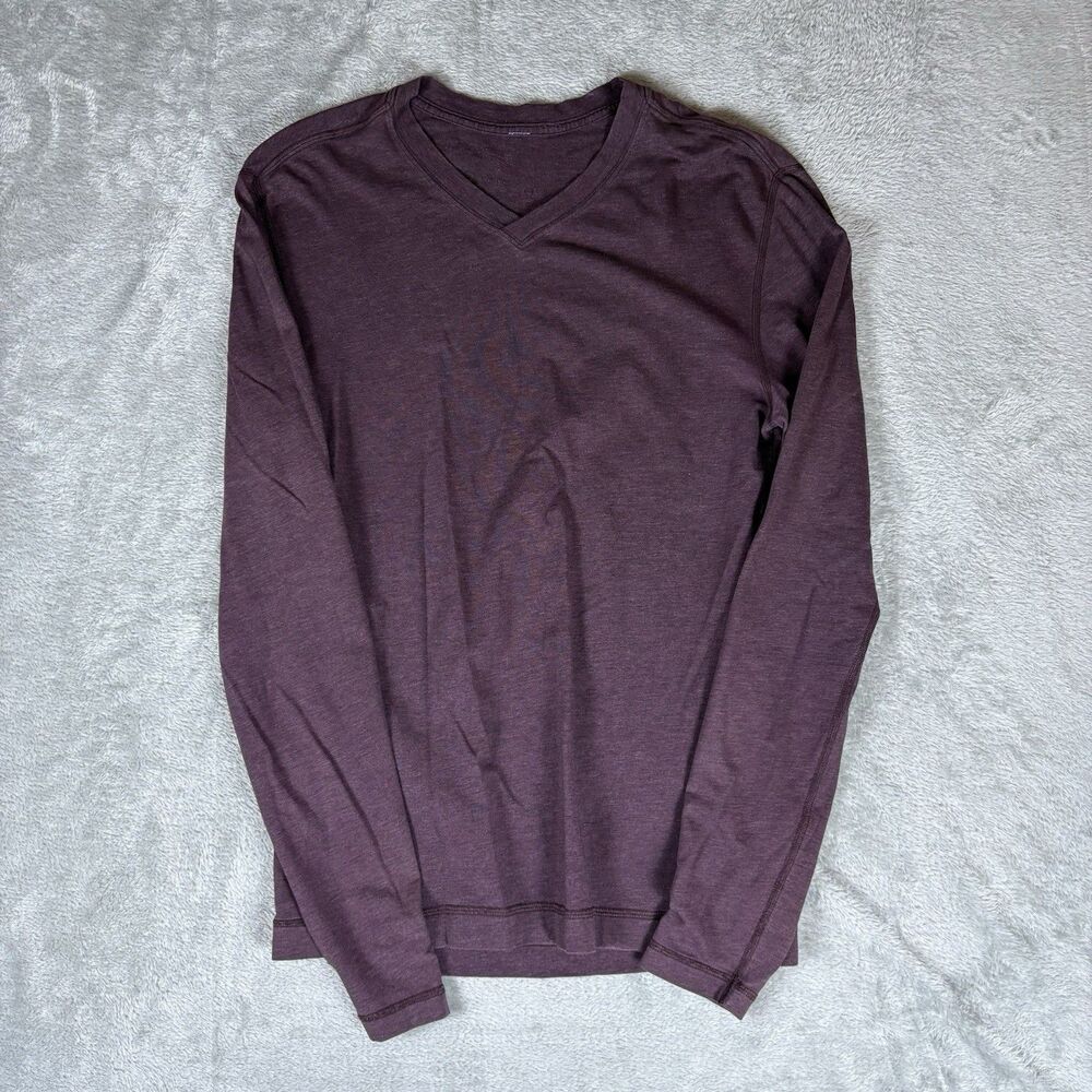 Lululemon Shirt Men Small Burgundy Tee Long Sleeve V Neck Pullover Athletic